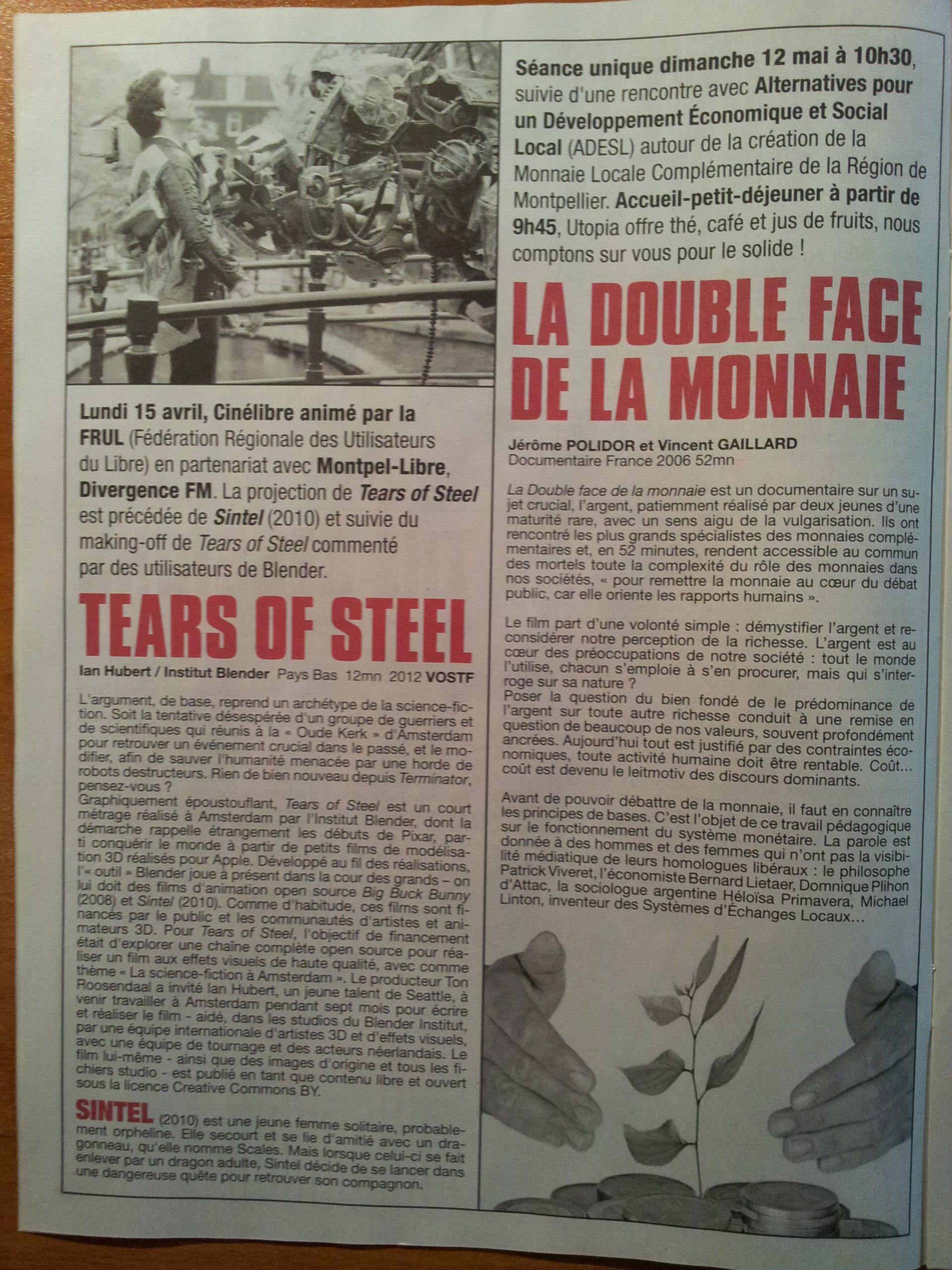 La Gazette Utopia : CinéLibre Tears of Steel