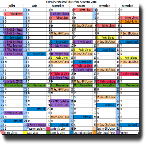 Calendrier 1e Semestre 2014
