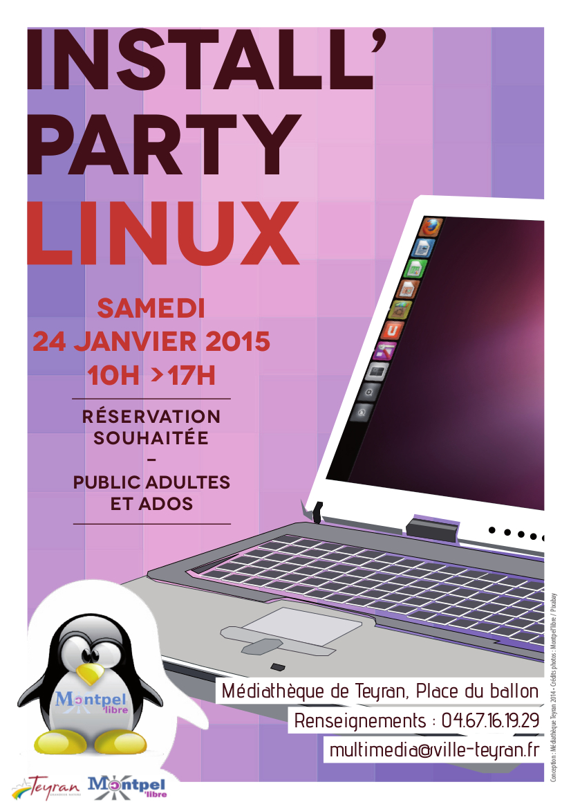 Install-Party Linux et Logiciels Libres à la Médiathèque de Teyran – Janvier 2015