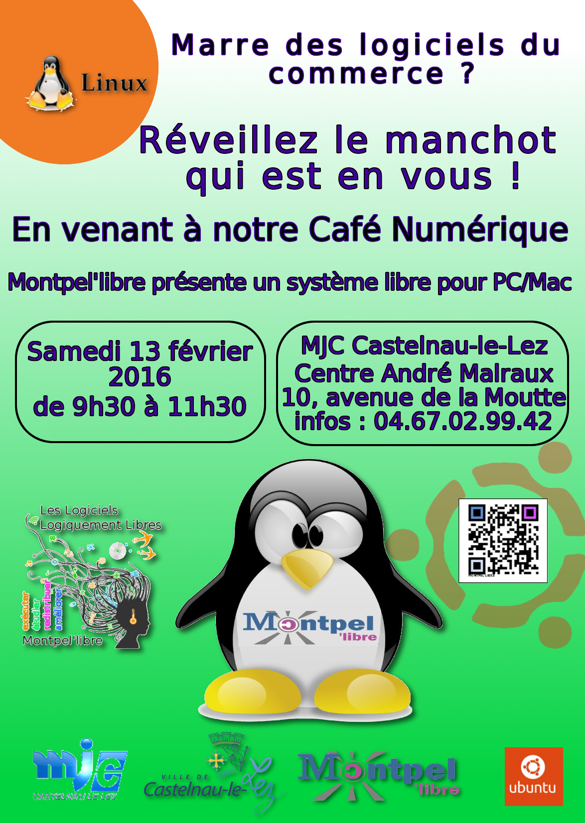 Café Numérique GNU/Linux & Logiciels Libres à la Mjc de Castelnau-le-Lez – Février 2016
