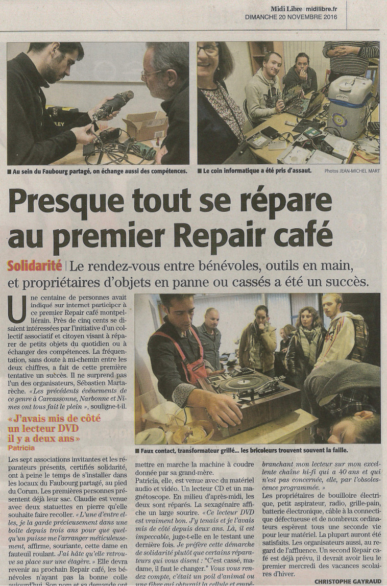 Midi Libre : Presque tout se répare au premier Repair Café